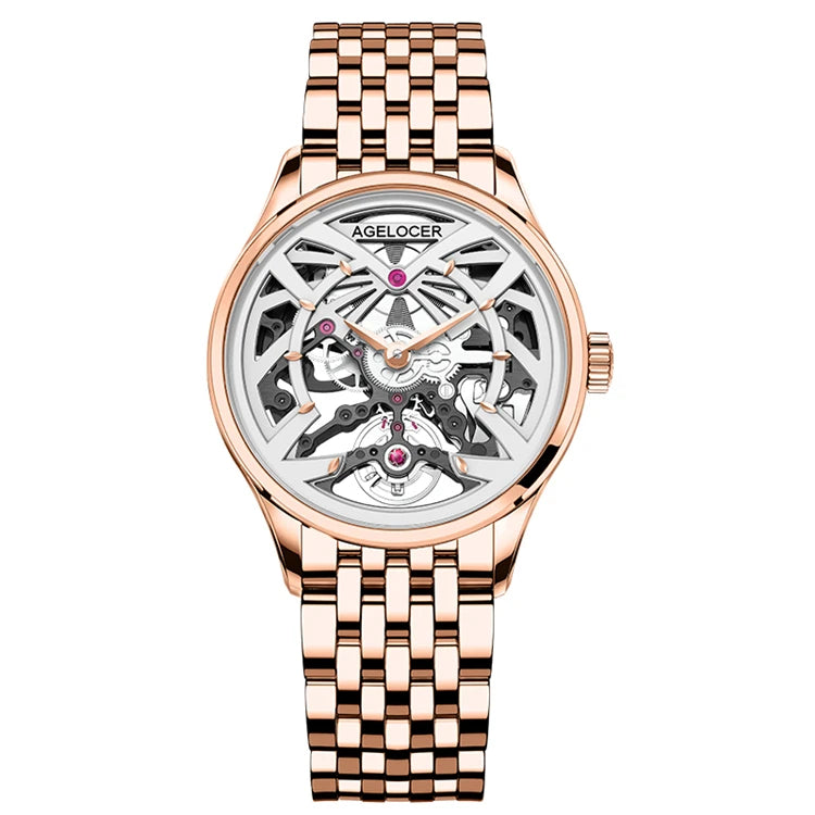 AGELOCER Original Schwarzwald Watch Women's Luxury Watch Skeleton Automatic Mechanical.