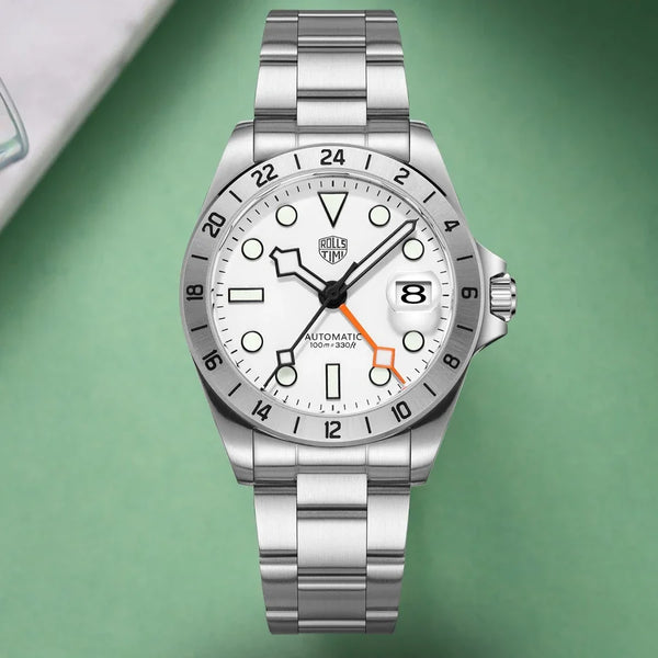 RollsTime New GMT Automatic Mechanical Watch Men Japan NH34A Stainless Steel Wristwatch AR Sapphire Crystal Waterproof