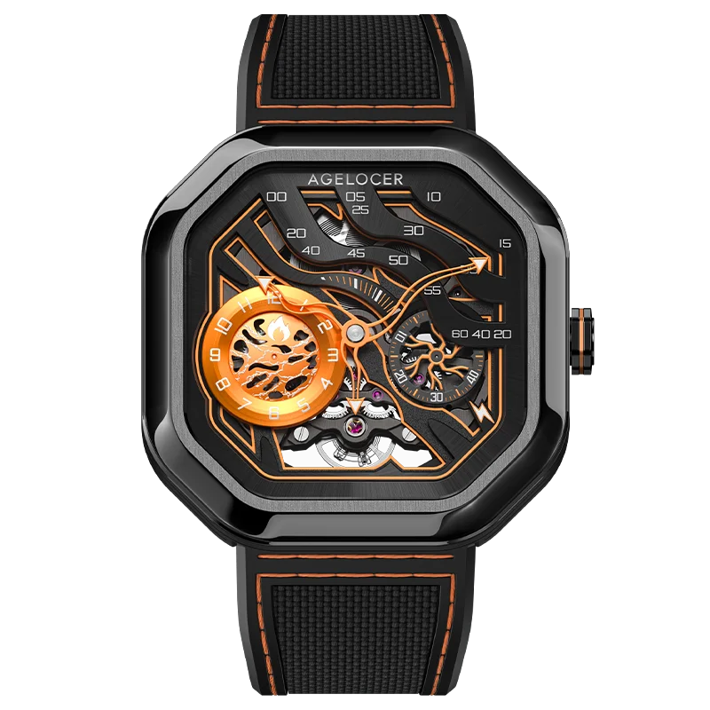 AGELOCER Original Volcano Watch Men's Luxury Luminous Skeleton Automatic Mechanical Watch Birthday Gift for Men