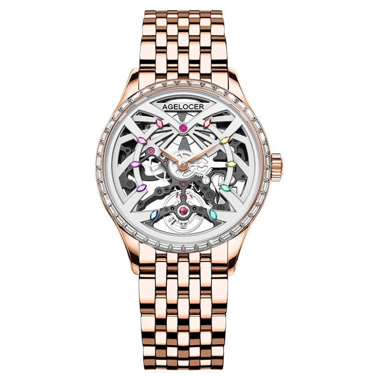 AGELOCER Original Schwarzwald Watch Women's Luxury Watch Skeleton Automatic Mechanical.