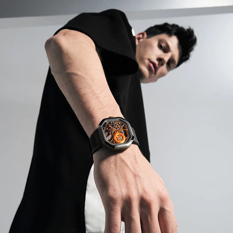 AGELOCER Original Volcano Watch Men's Luxury Luminous Skeleton Automatic Mechanical Watch Birthday Gift for Men
