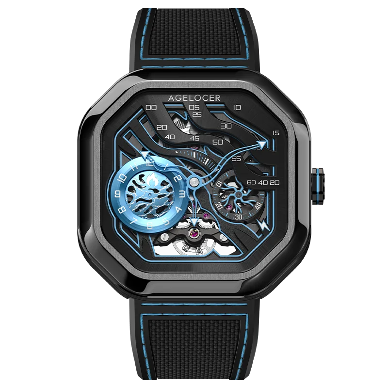 AGELOCER Original Volcano Watch Men's Luxury Luminous Skeleton Automatic Mechanical Watch Birthday Gift for Men