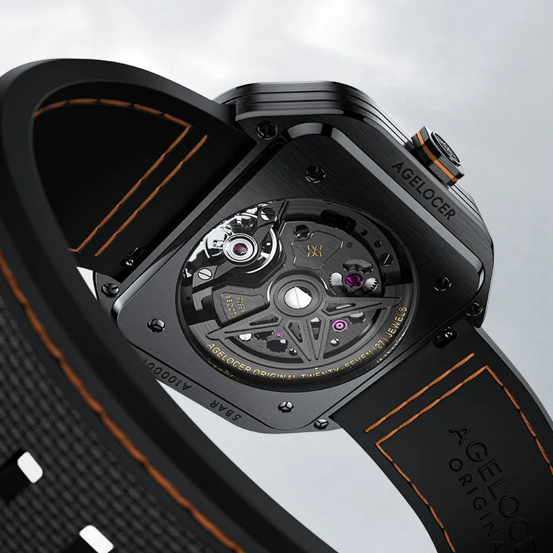 AGELOCER Original Volcano Watch Men's Luxury Luminous Skeleton Automatic Mechanical Watch Birthday Gift for Men