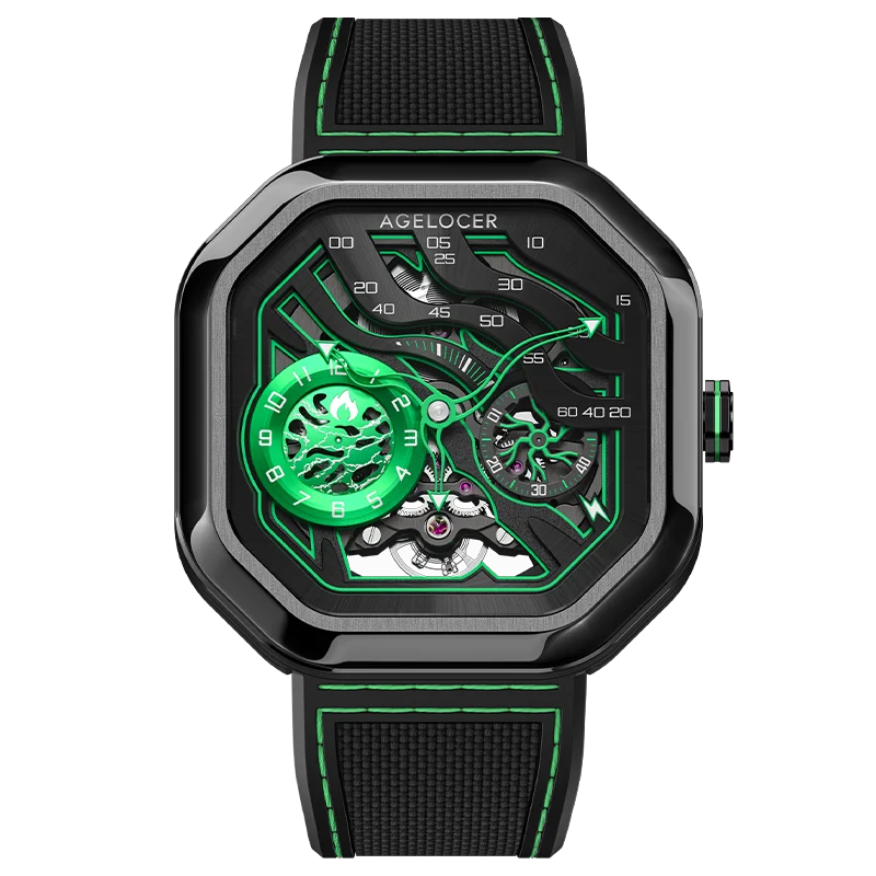 AGELOCER Original Volcano Watch Men's Luxury Luminous Skeleton Automatic Mechanical Watch Birthday Gift for Men