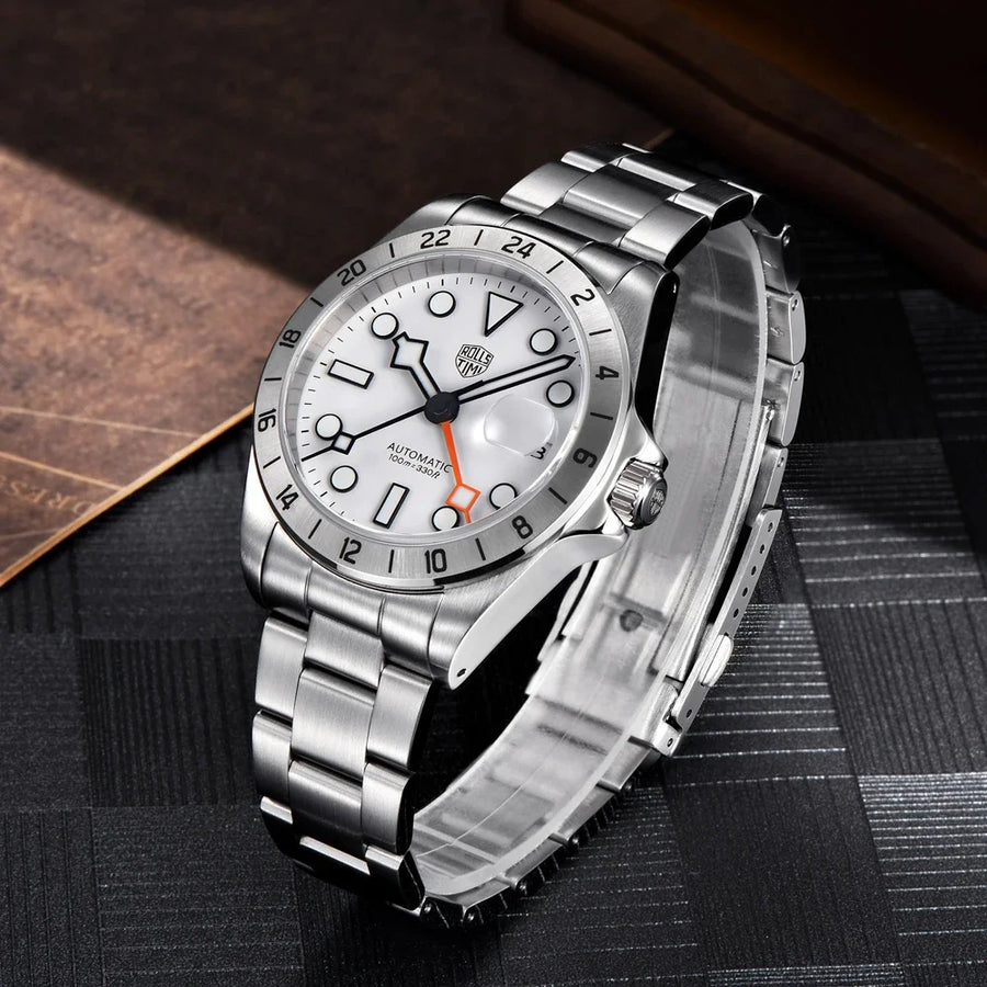 RollsTime New GMT Automatic Mechanical Watch Men Japan NH34A Stainless Steel Wristwatch AR Sapphire Crystal Waterproof